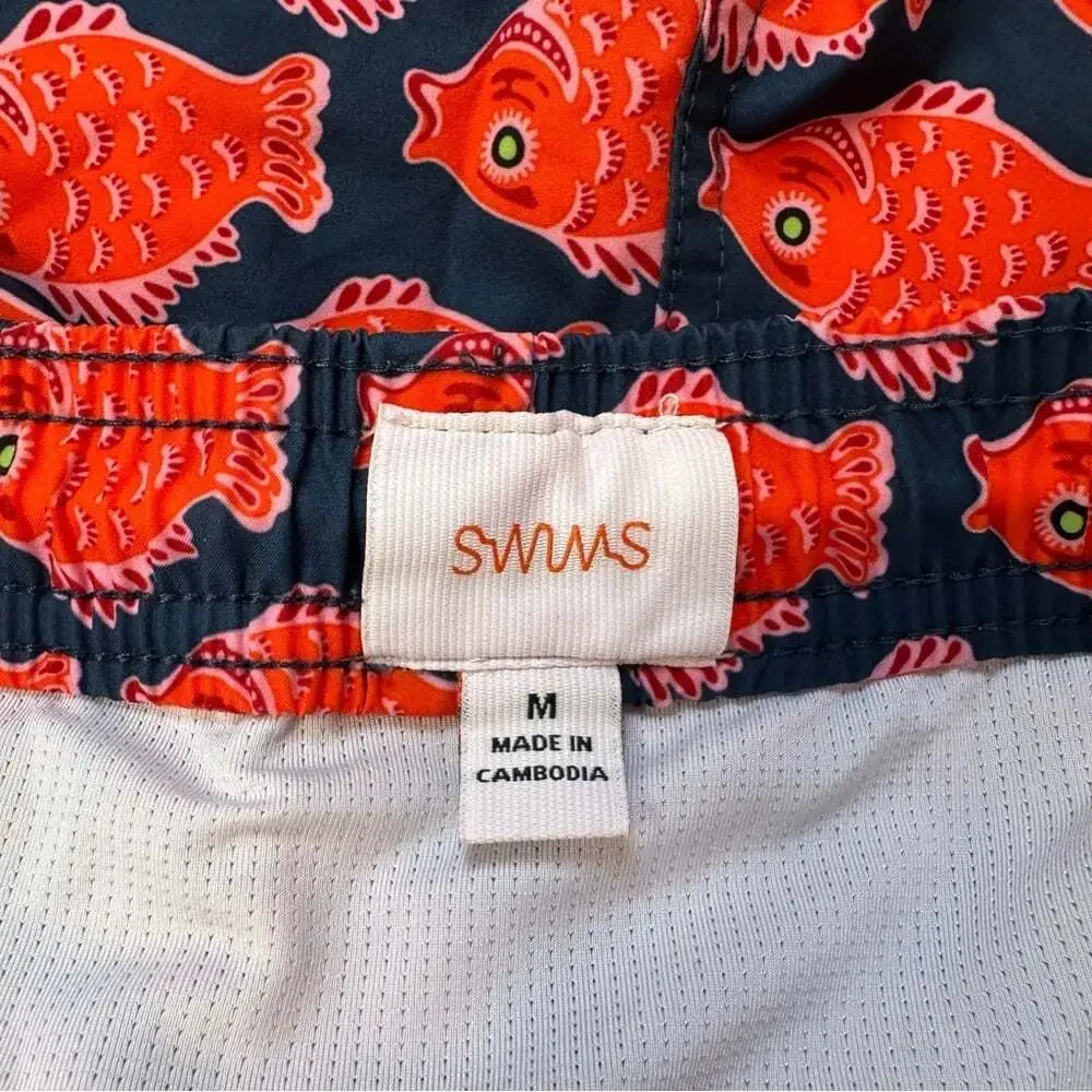 Swims Nuotare Swim Shorts Fish Print Ensign Blue Size Medium Drawstring Lined